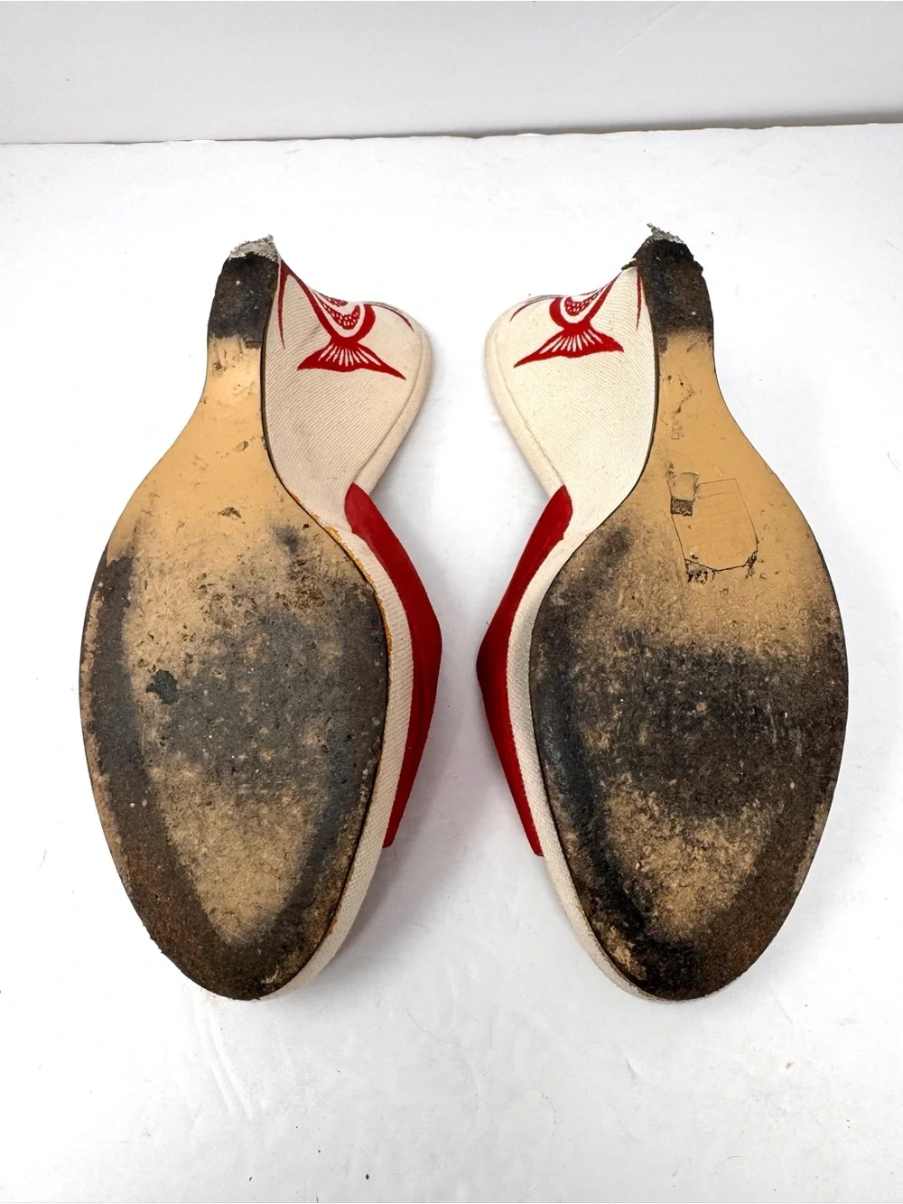 DKNY red suede peep toe wedges, made in Italy, size 9